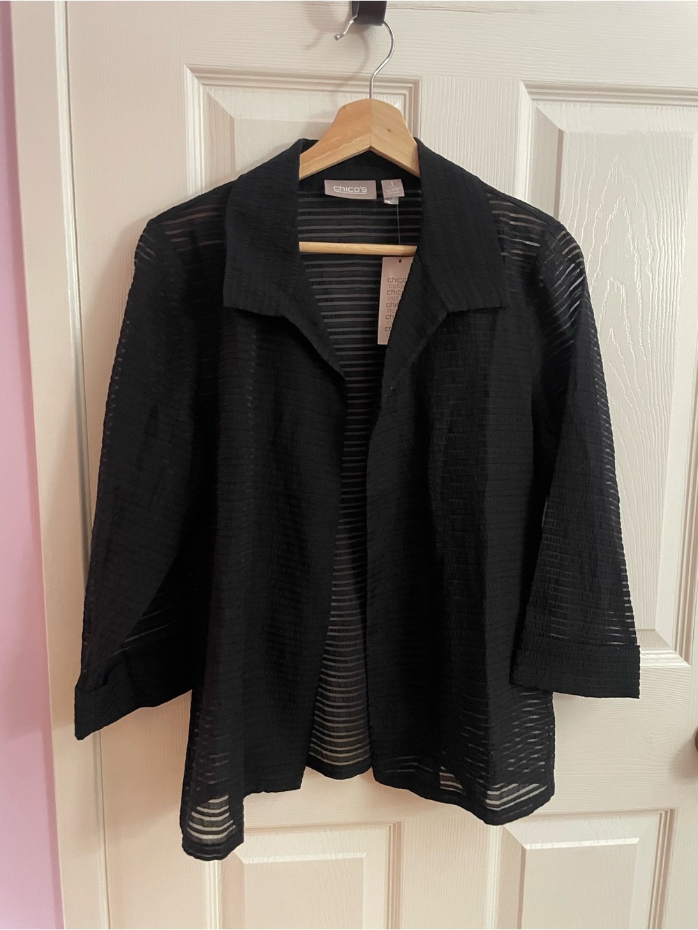 Chico's Black Open-Front Lightweight Textured Jacket